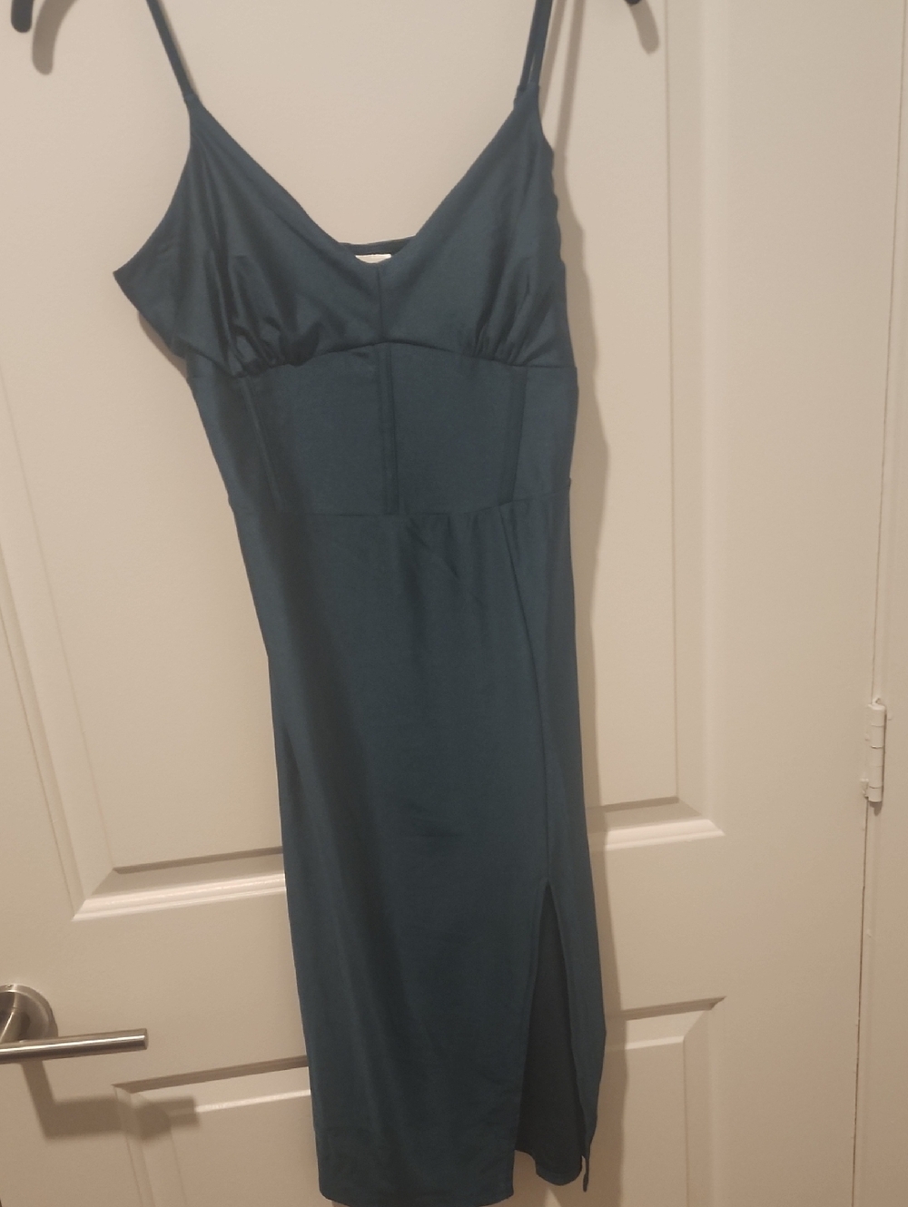 Sleeveless Teal Slip Dress with Side Slit